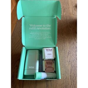 NEW Wild Refillable Deodorant Starter Set Mint Case 3 Refills Travel Deodorant